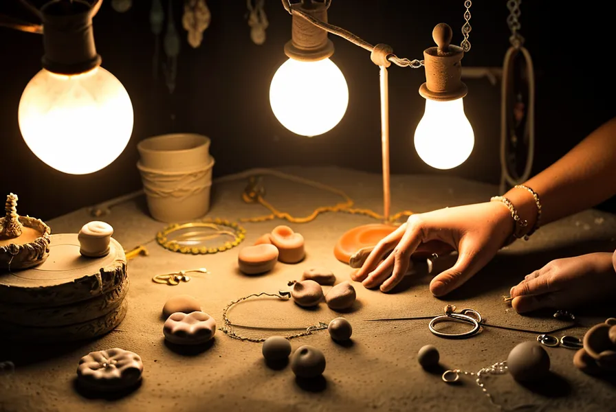 Manos amasando arcilla polimérica de colores antes de armar una pieza de joyería artesanal