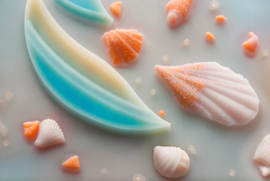 Vertido de resina epóxica en capas sobre arena y conchas dentro de un molde de silicona