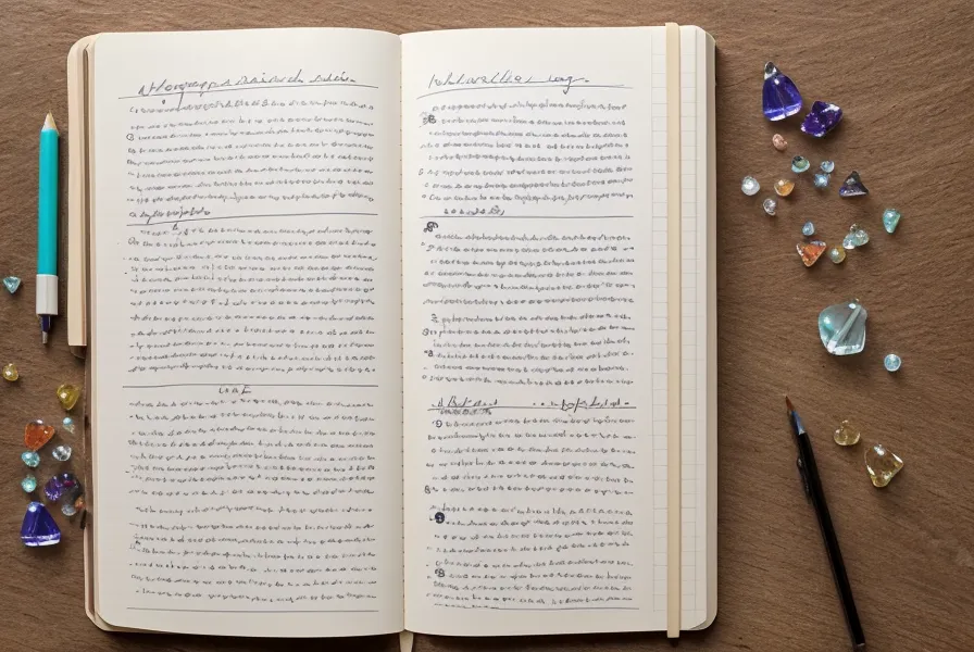 Cuaderno de notas con piezas pequeñas de resina epoxi sobrante, anotaciones sobre ahorro de material