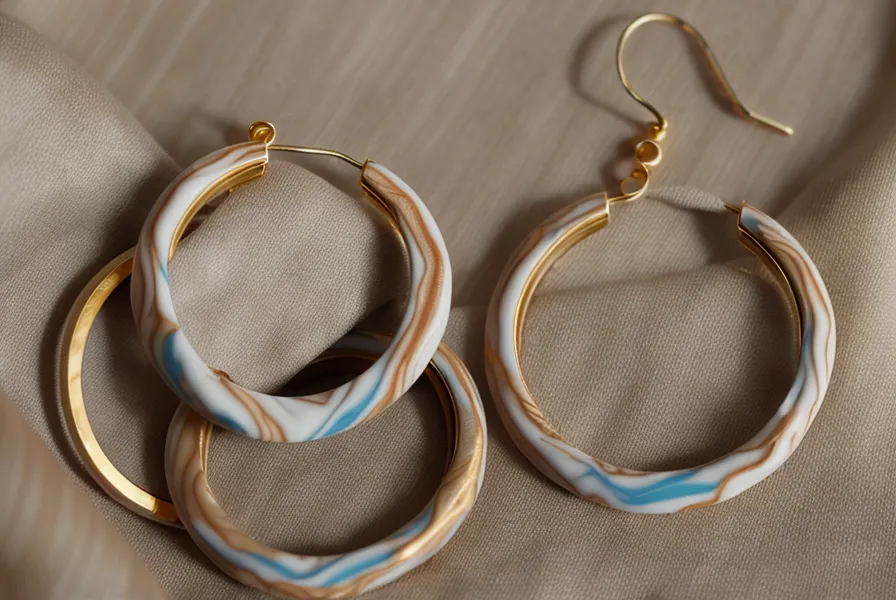 aros de joyería artesanal en arcilla polimérica con efecto marmolado y vetas doradas terminados
