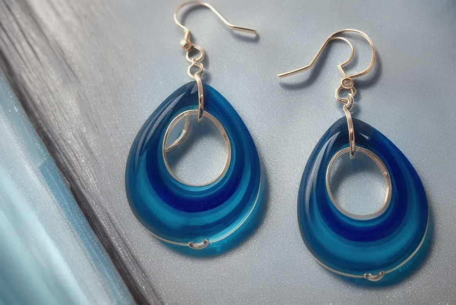 Aros de resina epoxi azul terminados con sus ganchos colocados, accesorio DIY de joyería artesanal en resina