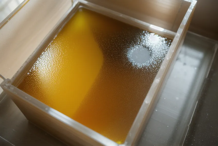 Caja con experimentos de resina epoxi de distintas semanas, muestra de errores de principiante y cambios de color con el tiempo.